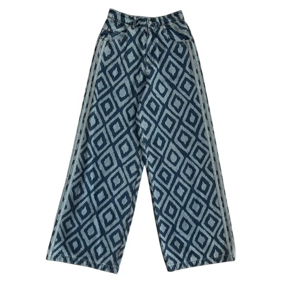 Adidas x Farm Rio Womens Wide Leg Track Pants Jeans 25 Baggy Loose Streetwear - Picture 1 of 15